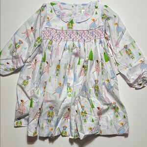 Girls White Holiday Nutcracker & Ballerina Smocked Dress
